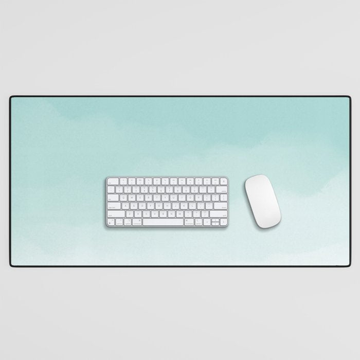 Pale Mint Blue Watercolor Ombre (pale mint blue/white) Desk Mat Gallery Image 1