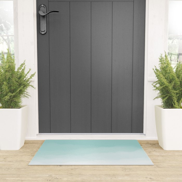 Pale Mint Blue Watercolor Ombre (pale mint blue/white) Welcome Mat Gallery Image 3
