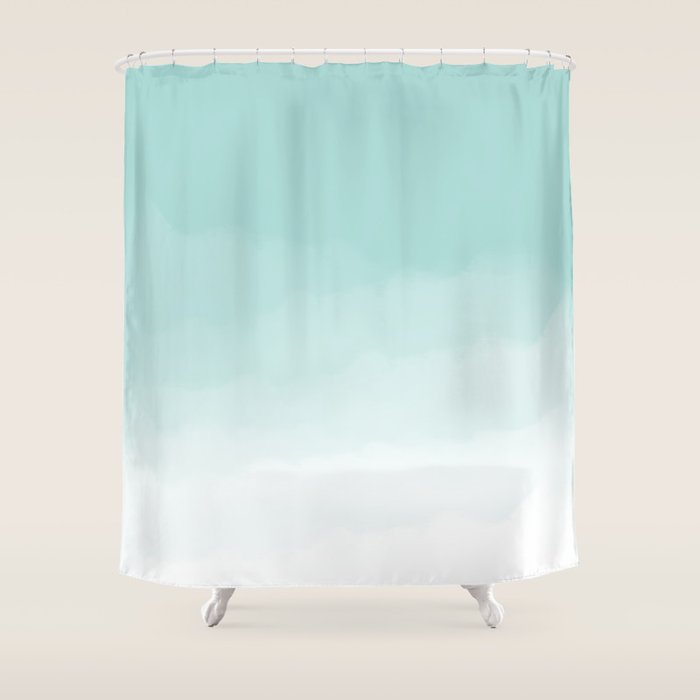 Pale Mint Blue Watercolor Ombre (pale mint blue/white) Shower Curtain Gallery Image 1
