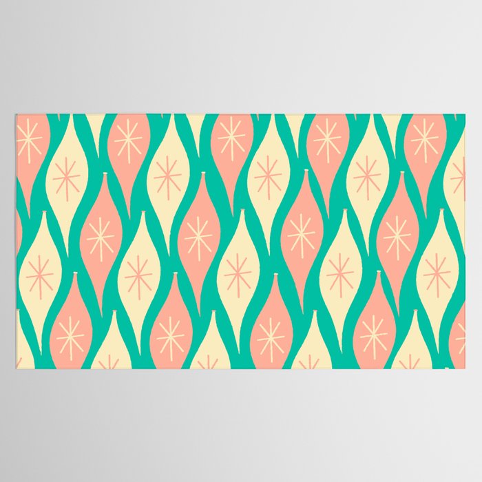 Mid Century Modern Atomic Christmas Abstract Ornaments Blush Pink and Bright Teal Pattern Tablecloth Gallery Image 2