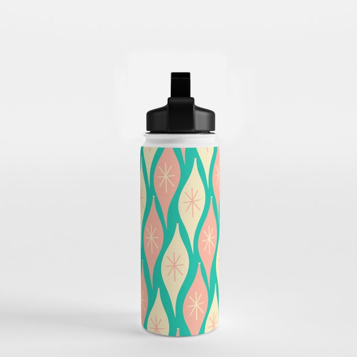 Mid Century Modern Atomic Christmas Abstract Ornaments Blush Pink and Bright Teal Pattern Water Bottle Gallery Image 2
