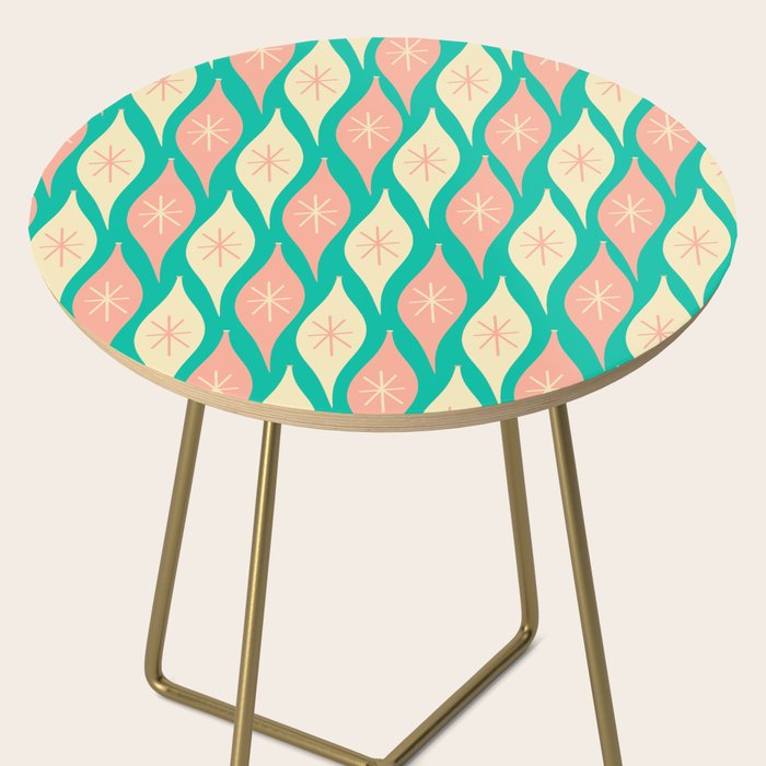 Mid Century Modern Atomic Christmas Abstract Ornaments Blush Pink and Bright Teal Pattern Side Table Gallery Image 2