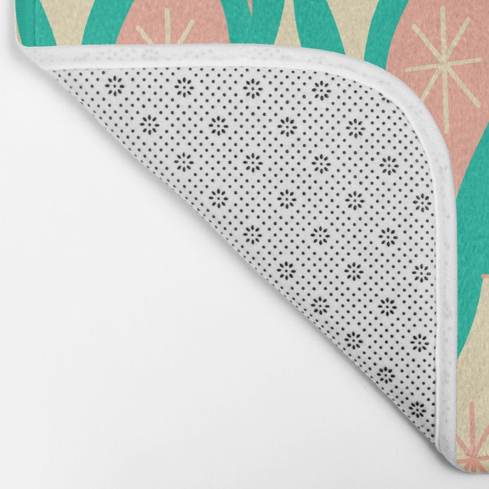 Mid Century Modern Atomic Christmas Abstract Ornaments Blush Pink and Bright Teal Pattern Bath Mat Gallery Image 2