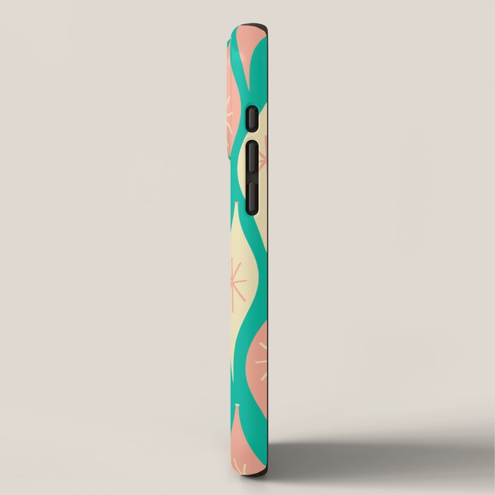 Mid Century Modern Atomic Christmas Abstract Ornaments Blush Pink and Bright Teal Pattern iPhone Case Gallery Image 2