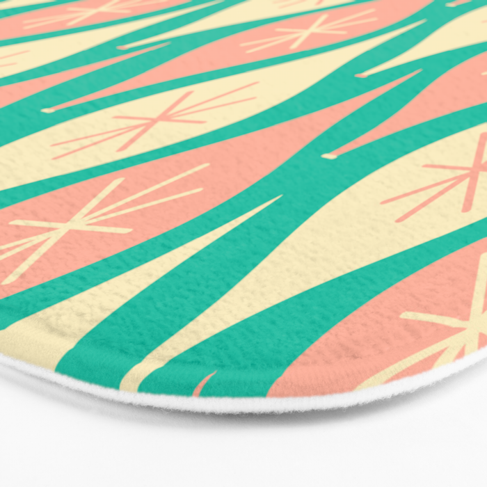Mid Century Modern Atomic Christmas Abstract Ornaments Blush Pink and Bright Teal Pattern Bath Mat Gallery Image 3