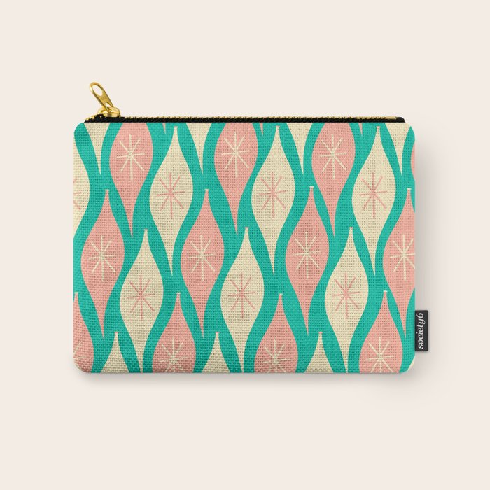 Mid Century Modern Atomic Christmas Abstract Ornaments Blush Pink and Bright Teal Pattern Carry All Pouch Gallery Image 1