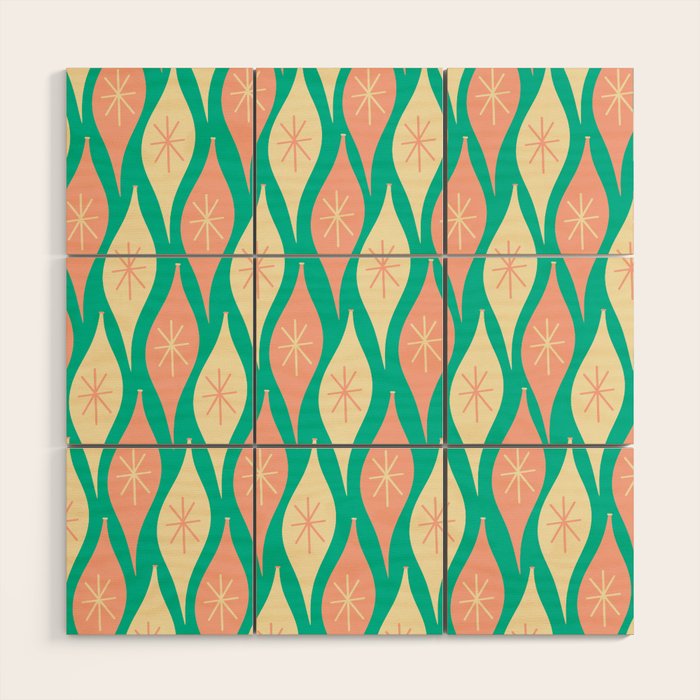 Mid Century Modern Atomic Christmas Abstract Ornaments Blush Pink and Bright Teal Pattern Wood Wall Art Gallery Image 1