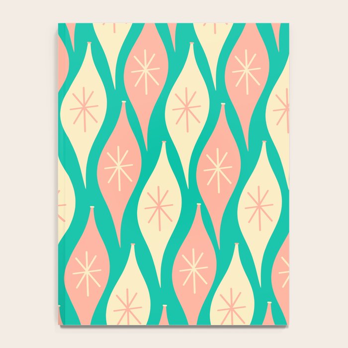 Mid Century Modern Atomic Christmas Abstract Ornaments Blush Pink and Bright Teal Pattern Notebook Gallery Image 4