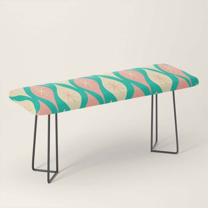 Mid Century Modern Atomic Christmas Abstract Ornaments Blush Pink and Bright Teal Pattern Bench Gallery Image 1