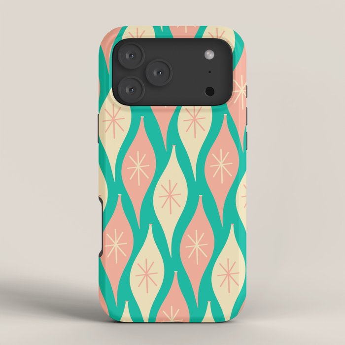 Mid Century Modern Atomic Christmas Abstract Ornaments Blush Pink and Bright Teal Pattern iPhone Case Gallery Image 4