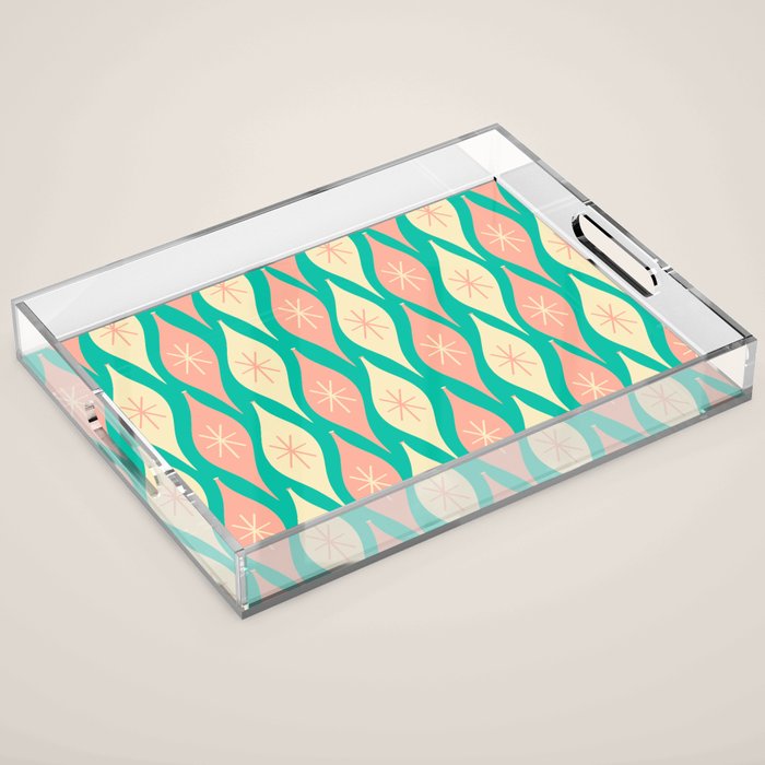 Mid Century Modern Atomic Christmas Abstract Ornaments Blush Pink and Bright Teal Pattern Acrylic Tray Gallery Image 1