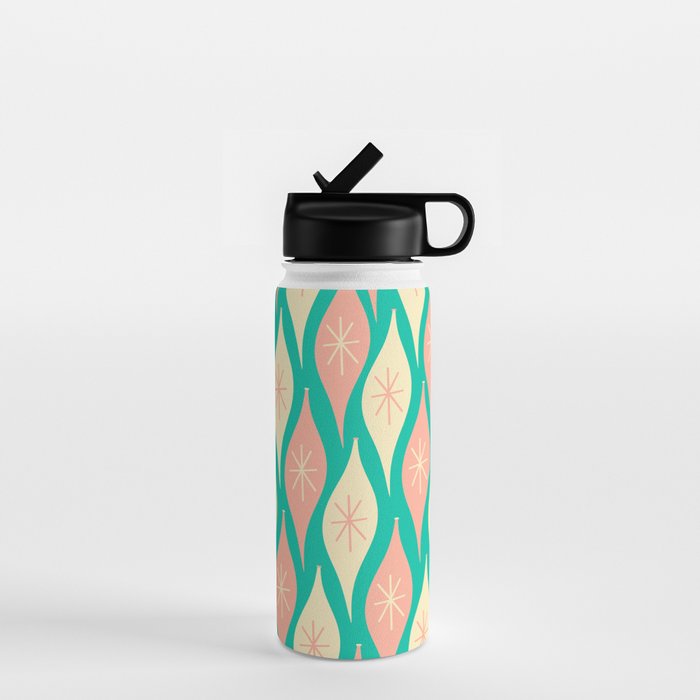 Mid Century Modern Atomic Christmas Abstract Ornaments Blush Pink and Bright Teal Pattern Water Bottle Gallery Image 1