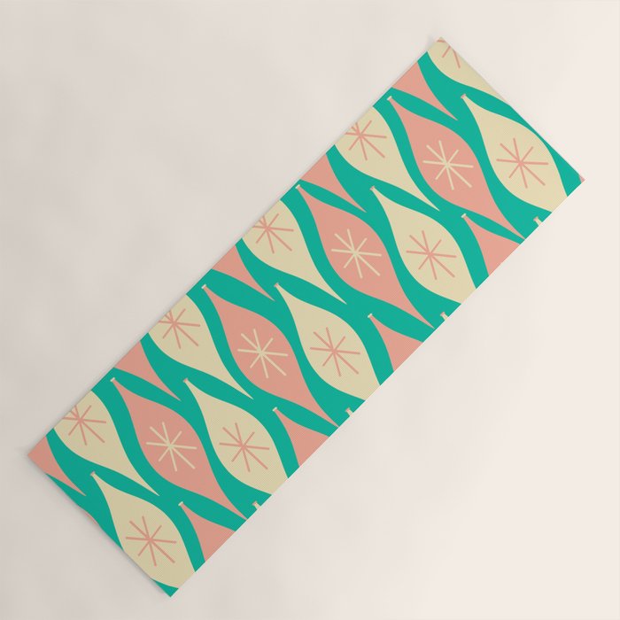 Mid Century Modern Atomic Christmas Abstract Ornaments Blush Pink and Bright Teal Pattern Yoga Mat Gallery Image 1