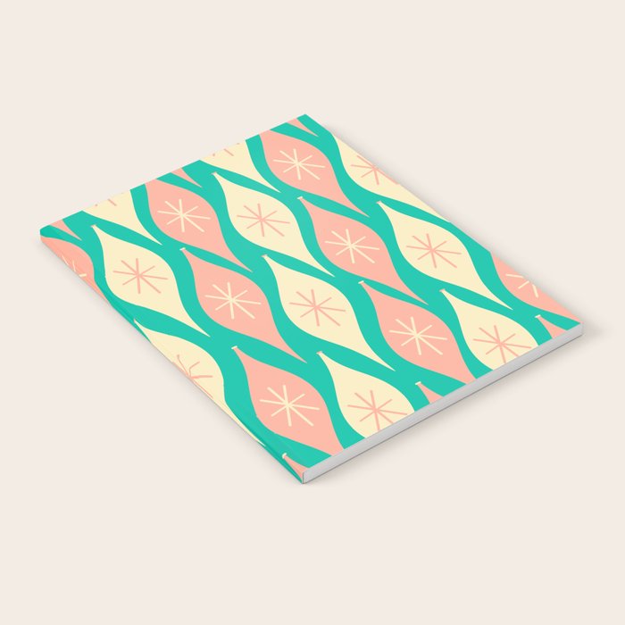 Mid Century Modern Atomic Christmas Abstract Ornaments Blush Pink and Bright Teal Pattern Notebook Gallery Image 2