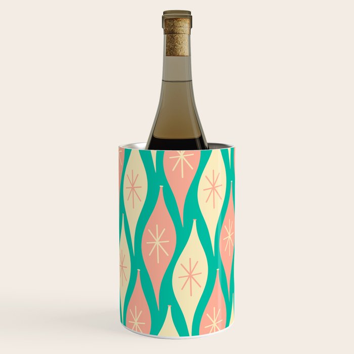 Mid Century Modern Atomic Christmas Abstract Ornaments Blush Pink and Bright Teal Pattern Wine Chiller Gallery Image 2