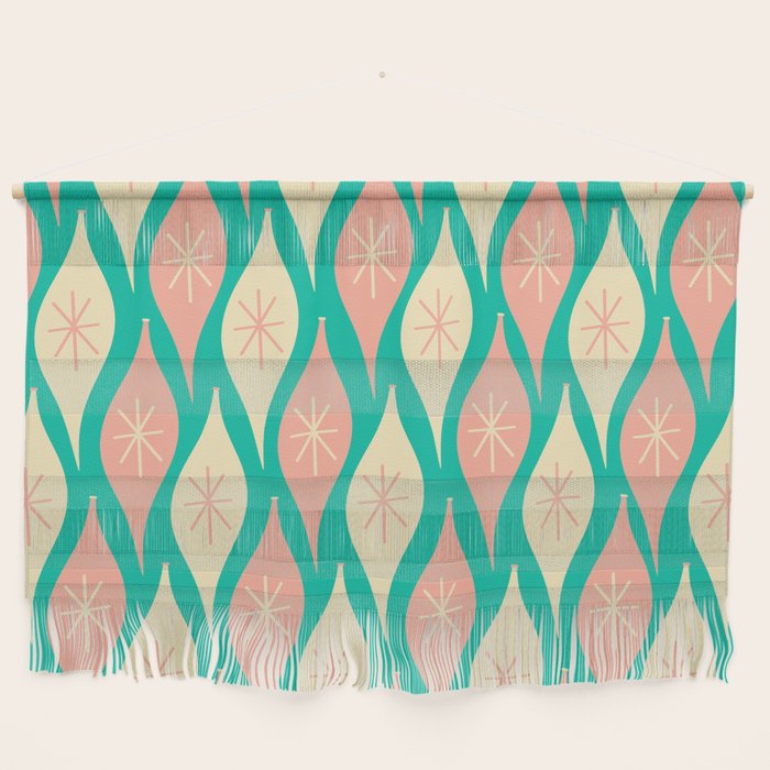 Mid Century Modern Atomic Christmas Abstract Ornaments Blush Pink and Bright Teal Pattern Wall Hanging Gallery Image 1