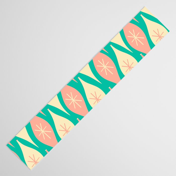 Mid Century Modern Atomic Christmas Abstract Ornaments Blush Pink and Bright Teal Pattern Table Runner Gallery Image 3