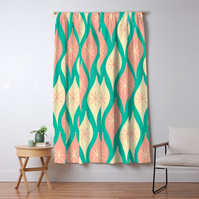 Mid Century Modern Atomic Christmas Abstract Ornaments Blush Pink and Bright Teal Pattern Window Curtain Gallery Image 5