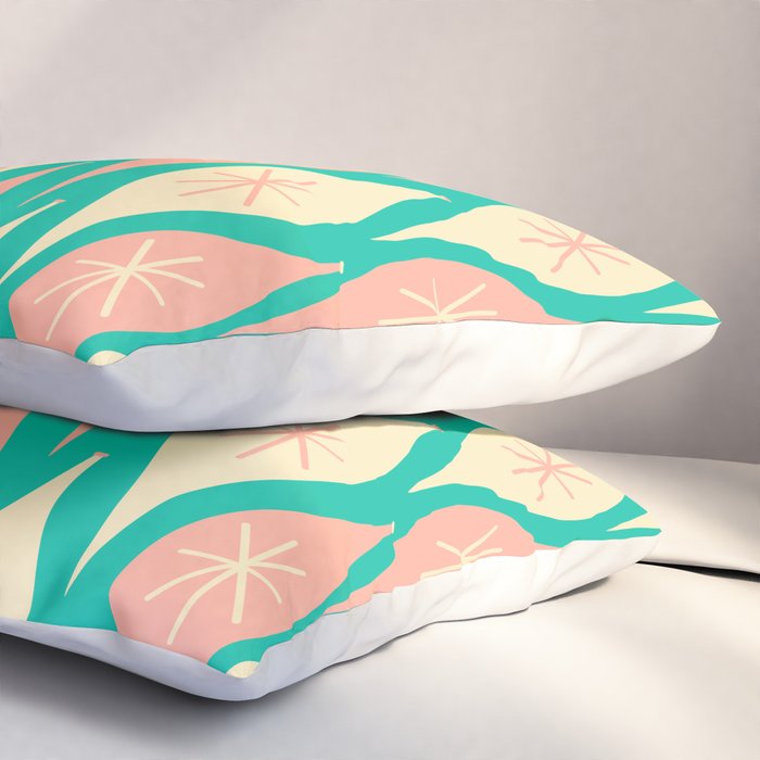 Mid Century Modern Atomic Christmas Abstract Ornaments Blush Pink and Bright Teal Pattern Pillow Sham Gallery Image 3