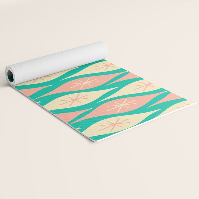 Mid Century Modern Atomic Christmas Abstract Ornaments Blush Pink and Bright Teal Pattern Yoga Mat Gallery Image 2