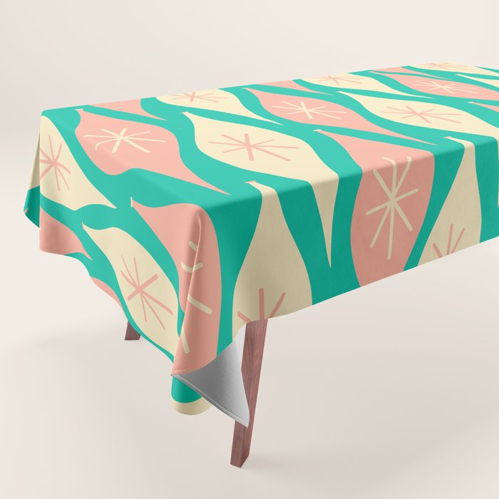 Mid Century Modern Atomic Christmas Abstract Ornaments Blush Pink and Bright Teal Pattern Tablecloth Gallery Image 1