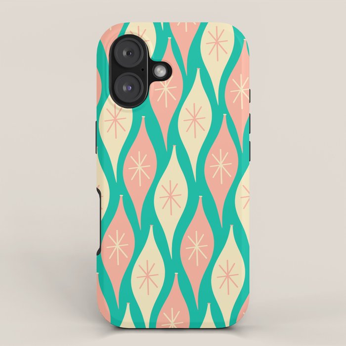 Mid Century Modern Atomic Christmas Abstract Ornaments Blush Pink and Bright Teal Pattern iPhone Case Gallery Image 1