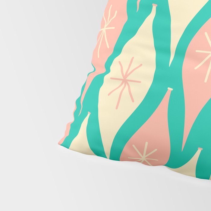Mid Century Modern Atomic Christmas Abstract Ornaments Blush Pink and Bright Teal Pattern Pillow Sham Gallery Image 4