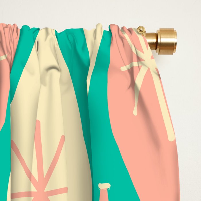 Mid Century Modern Atomic Christmas Abstract Ornaments Blush Pink and Bright Teal Pattern Window Curtain Gallery Image 2