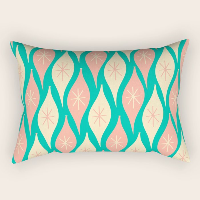 Mid Century Modern Atomic Christmas Abstract Ornaments Blush Pink and Bright Teal Pattern Rectangular Pillow Gallery Image 1