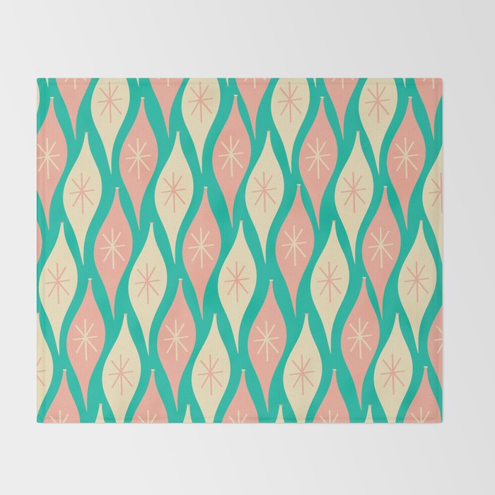 Mid Century Modern Atomic Christmas Abstract Ornaments Blush Pink and Bright Teal Pattern Throw Blanket Gallery Image 2