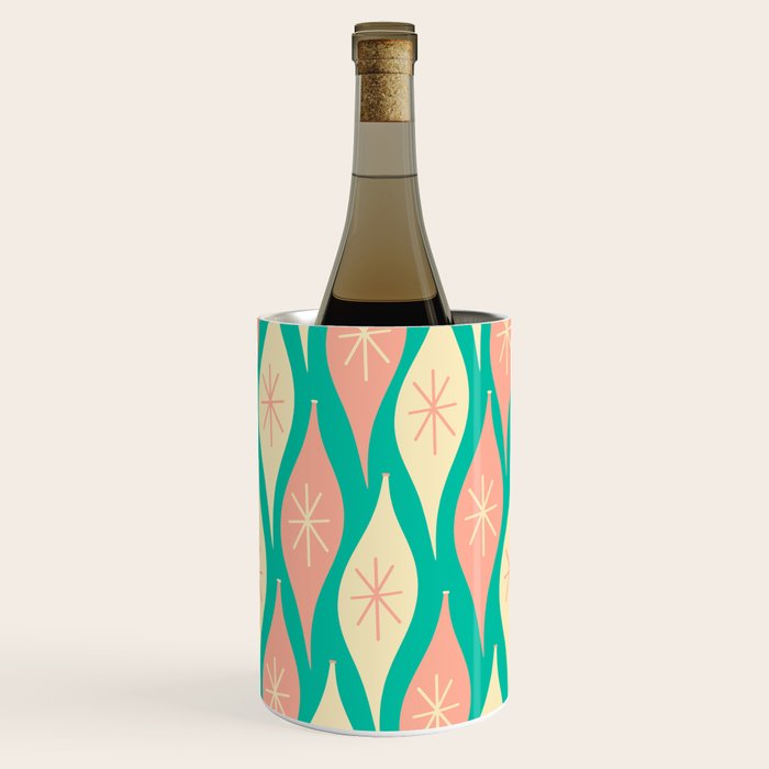 Mid Century Modern Atomic Christmas Abstract Ornaments Blush Pink and Bright Teal Pattern Wine Chiller Gallery Image 1