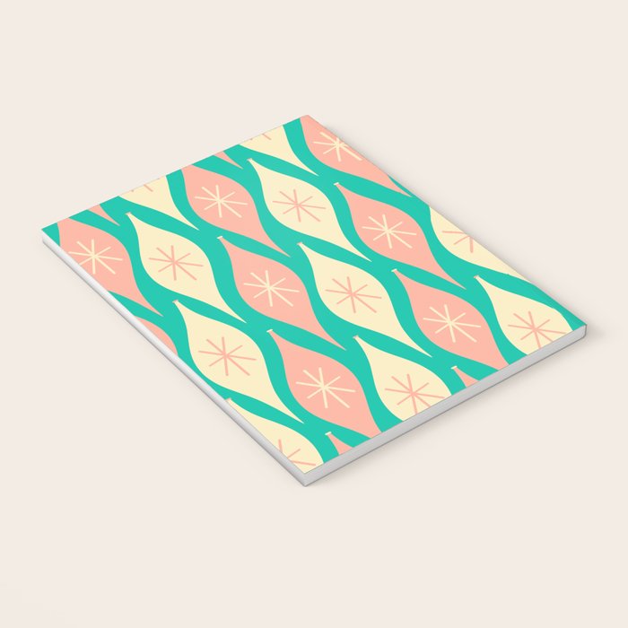 Mid Century Modern Atomic Christmas Abstract Ornaments Blush Pink and Bright Teal Pattern Notebook Gallery Image 3