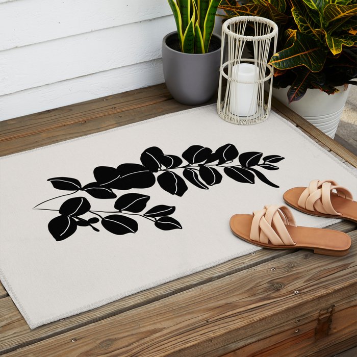 Eucalyptus line art - black Outdoor Rug Gallery Image 2