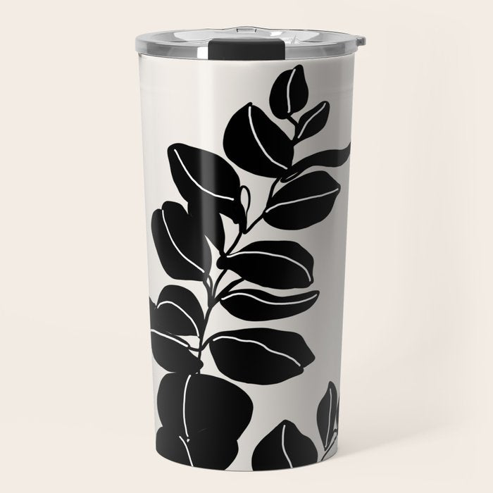 Eucalyptus line art - black Travel Mug Gallery Image 1