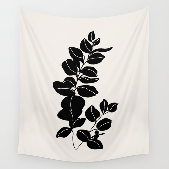 Eucalyptus line art - black Wall Tapestry Gallery Image 4