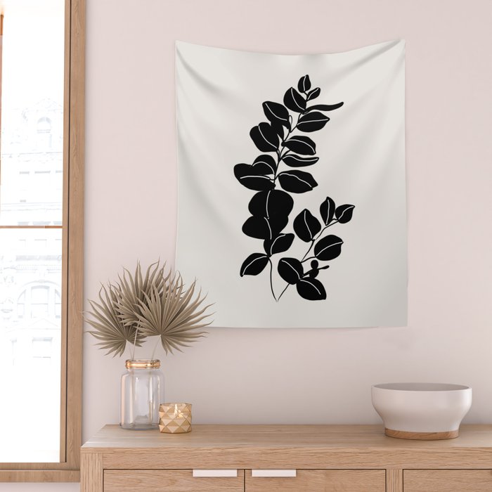 Eucalyptus line art - black Wall Tapestry Gallery Image 2