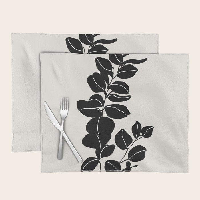 Eucalyptus line art - black Placemat Gallery Image 1