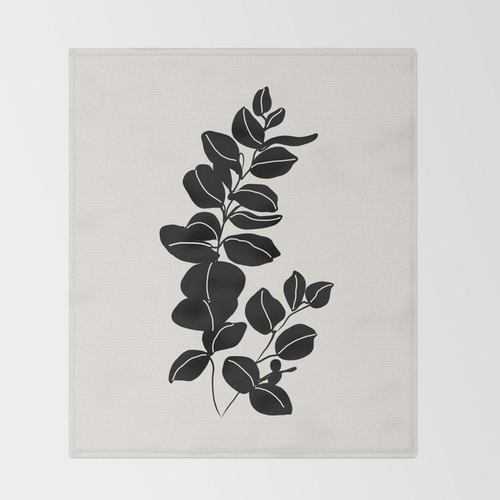 Eucalyptus line art - black Throw Blanket Gallery Image 2