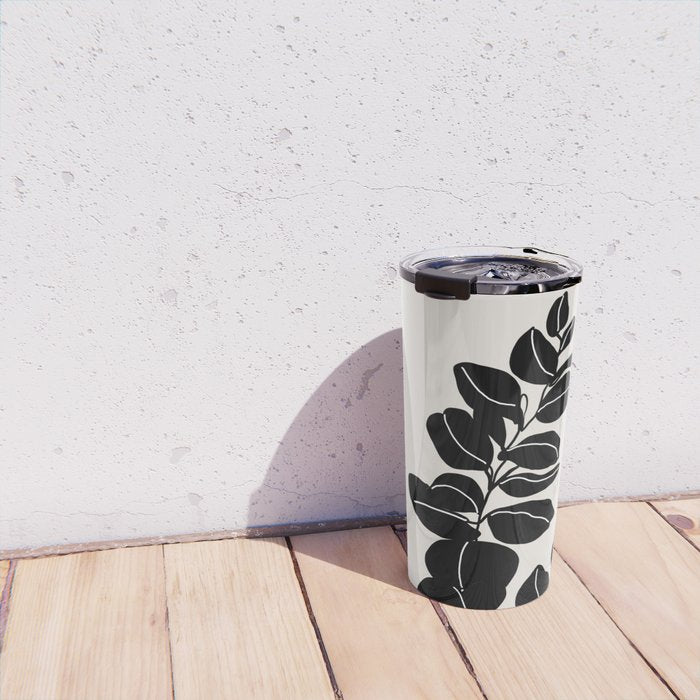 Eucalyptus line art - black Travel Mug Gallery Image 4