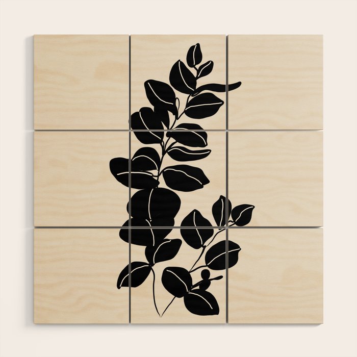 Eucalyptus line art - black Wood Wall Art Gallery Image 1