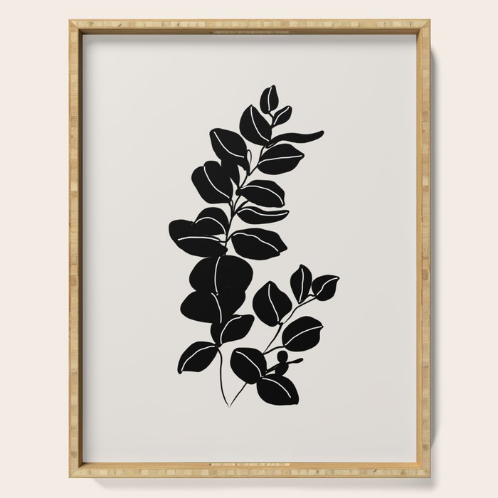 Eucalyptus line art - black Serving Tray Gallery Image 1