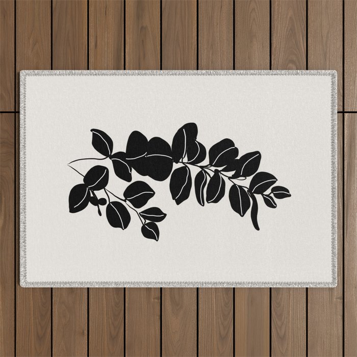 Eucalyptus line art - black Outdoor Rug Gallery Image 1