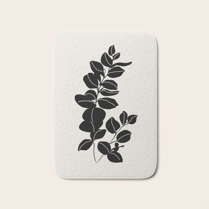 Eucalyptus line art - black Bath Mat Gallery Image 1