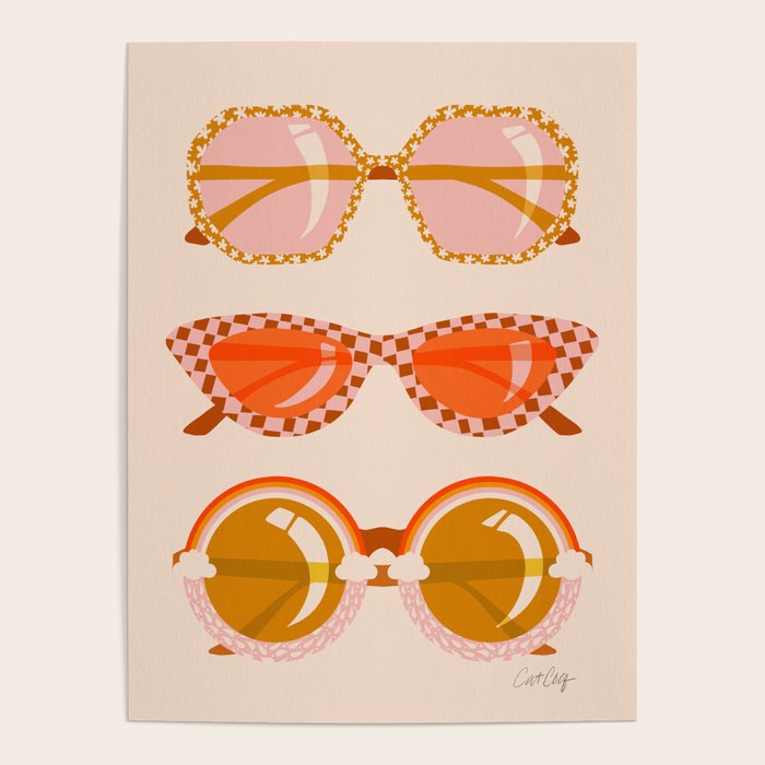 Retro Sunglasses - Retro Sunshine on Cream Poster Gallery Image 4