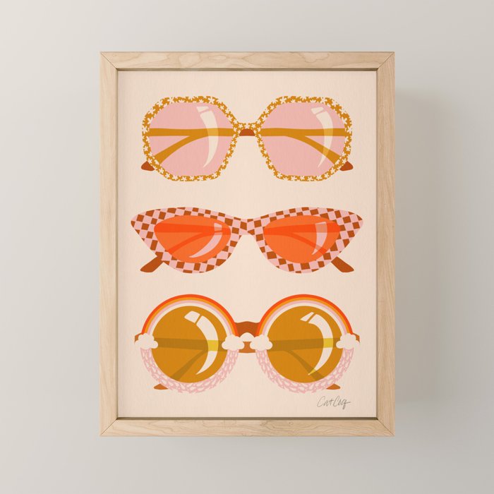 Retro Sunglasses - Retro Sunshine on Cream Mini Art Print Gallery Image 1