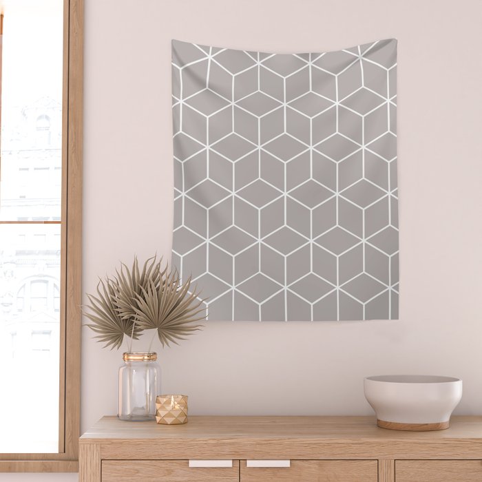 Cube Geometric 03 Grey Wall Tapestry Gallery Image 2