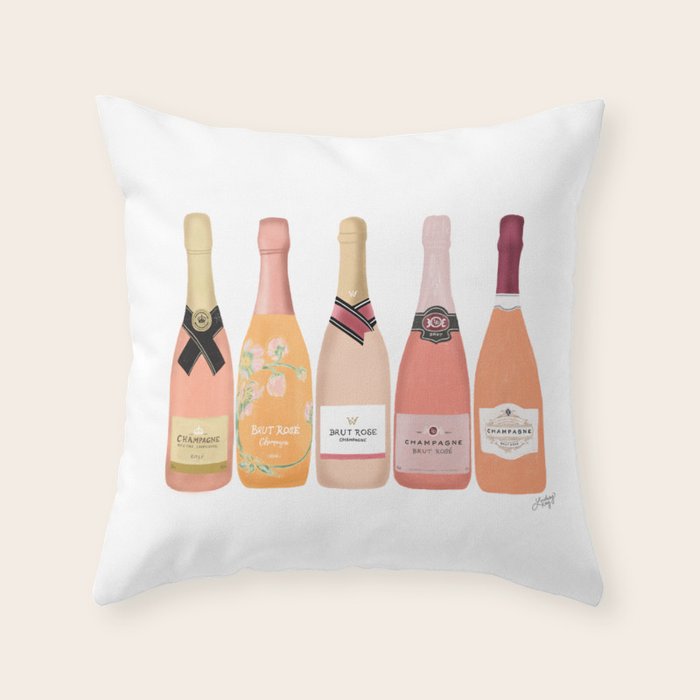 Rose Champagne Bottles Throw Pillow Gallery Image 6