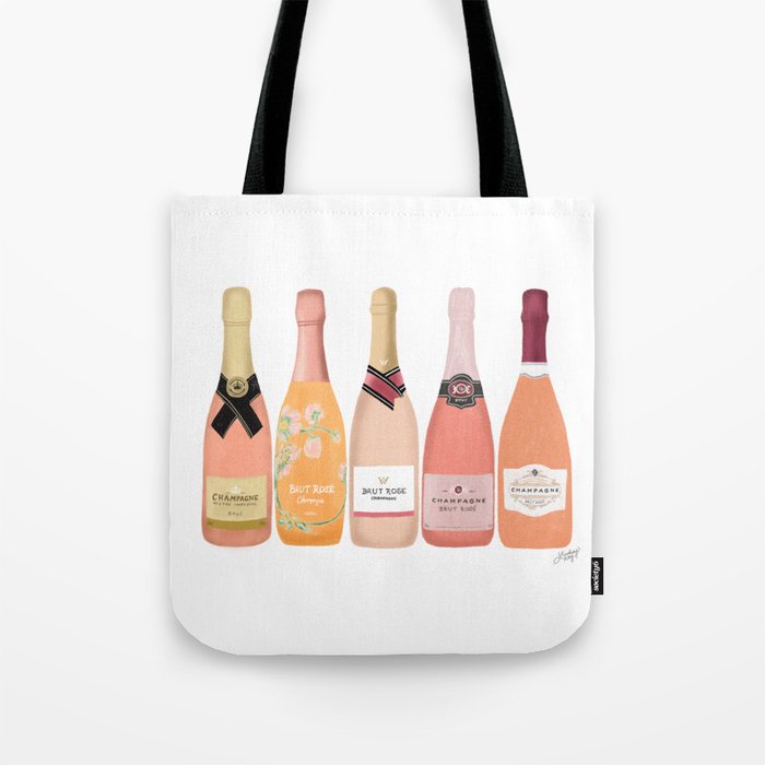 Rose Champagne Bottles Tote Bag Gallery Image 1