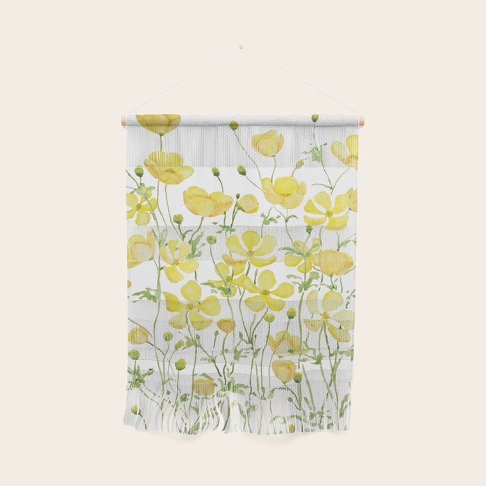 yellow buttercup flowers filed watercolor  Wall Hanging Gallery Image 1