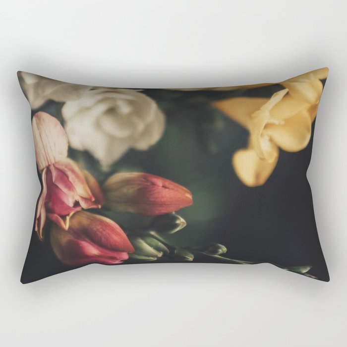 Flower Photography - Mixed Floral Bouquet - Pink Yellow Flowers - Elegant Dark Dramatic Floral print Rectangular Pillow Gallery Image 2